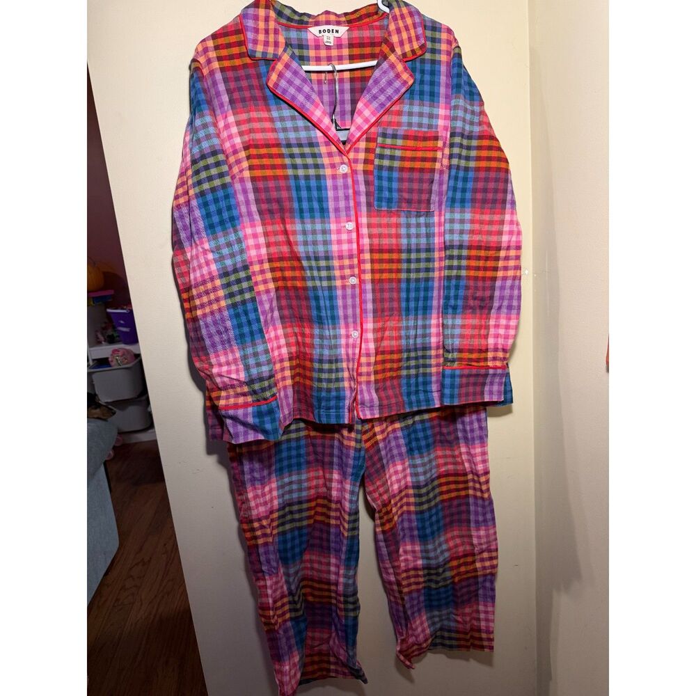 Boden Brushed Cotton Rainbow Blanket Multigingham PJ Set | Size US 10